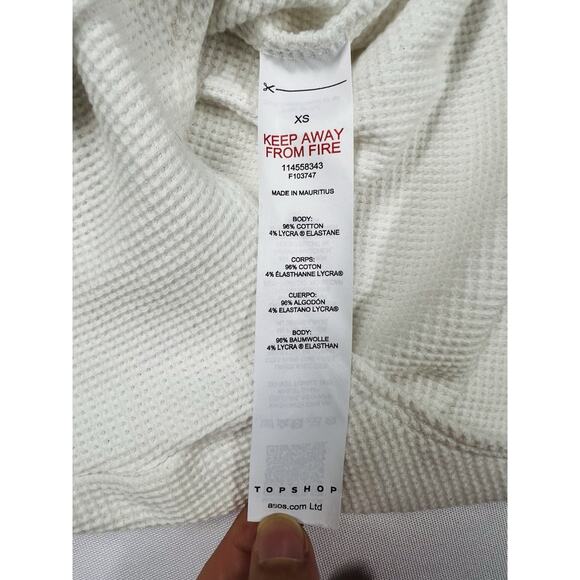 Topshop White Puff Sleeve Waffle Knit Cutout Milkmaid Bodysuit Size XS White - Picture 9 of 14